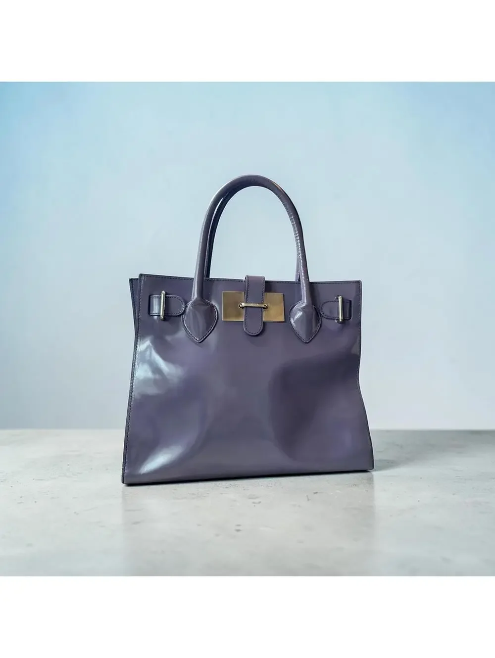 Furla Purple Leather Structured Tote Satchel Bag - Picture 1 of 7